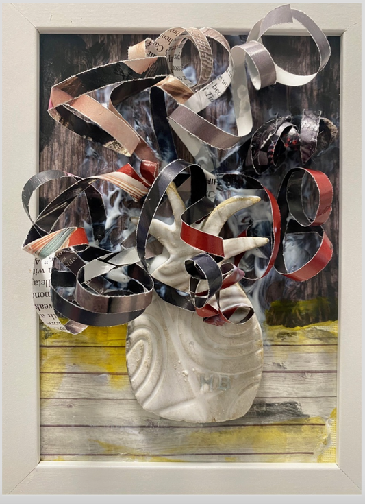 "Paper Petals in a Pineapple" Kimie Joe Original Mixed Media on Canvas Panel