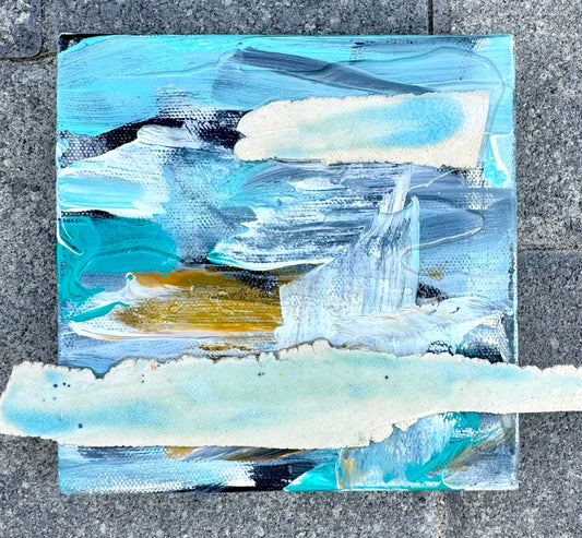 "Mended Echoes" Mixed Media 6"x6" by Kimie Joe