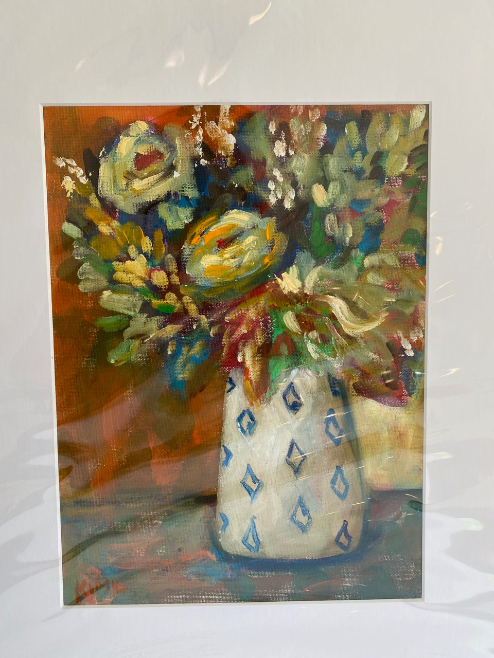 "Blooms in Blue and White Vase" Oil on Canvas Panel