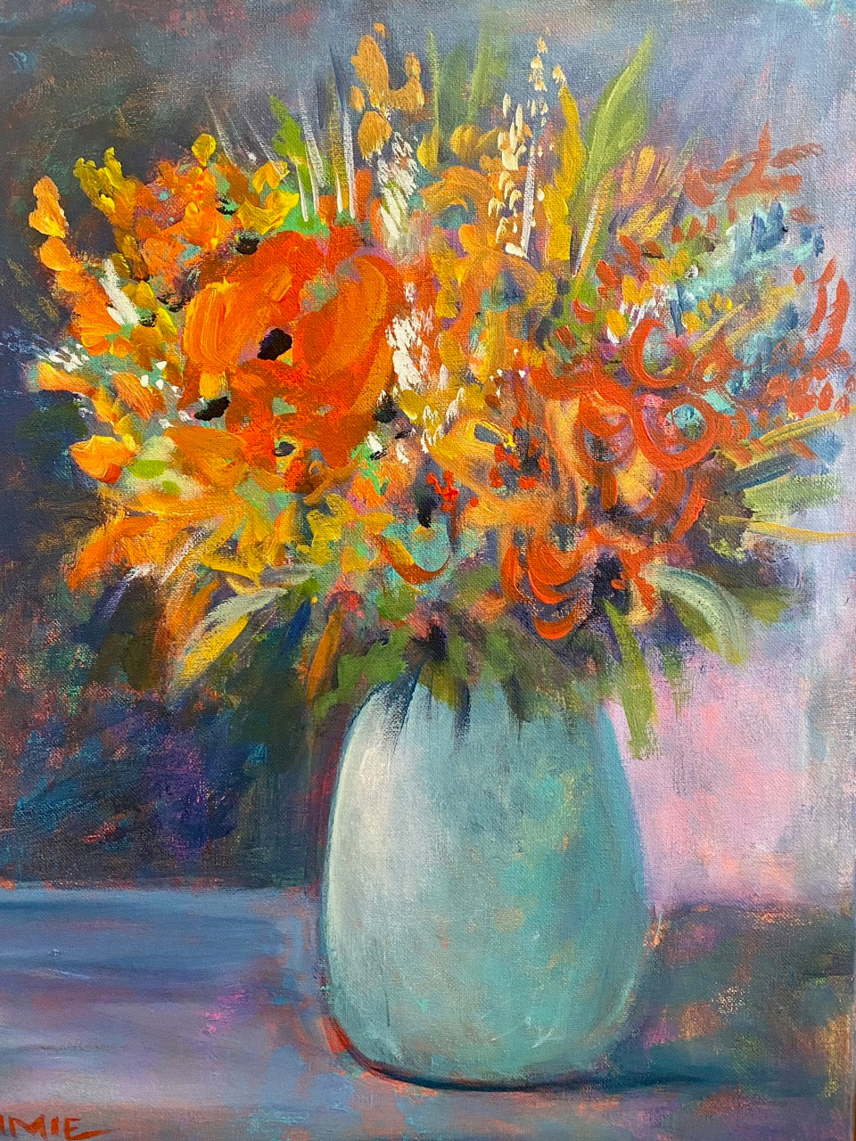 "Floral Bouqet Orange" Oil Painting