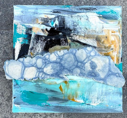 "Held In Blue" Mixed Media 6"x6" by Kimie Joe