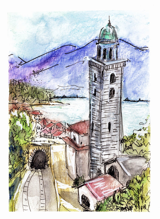 "Arriving In Lugano" Original Watercolor, Pen & Ink on paper