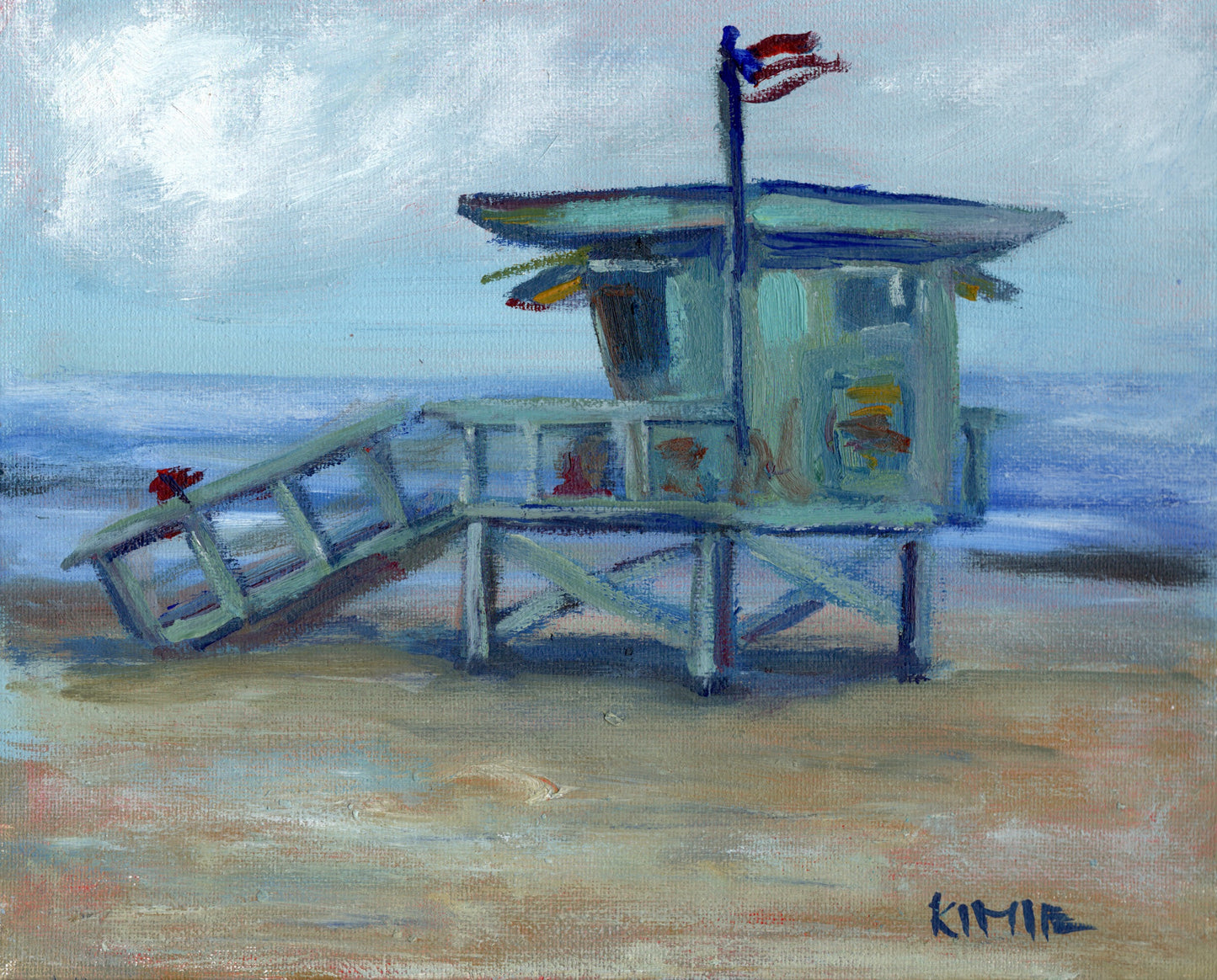 "Lifeguard Tower" KImie Joe Original Oil on Canvas Panel